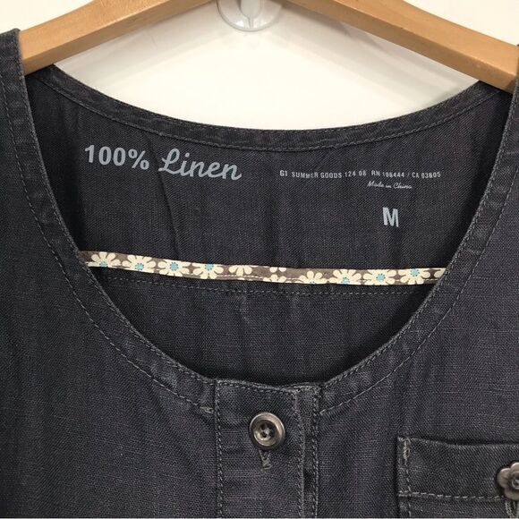 G1 Goods Summer Slate Gray 100% Linen Sleeveless Button Down Dress with Pockets - Picture 9 of 15